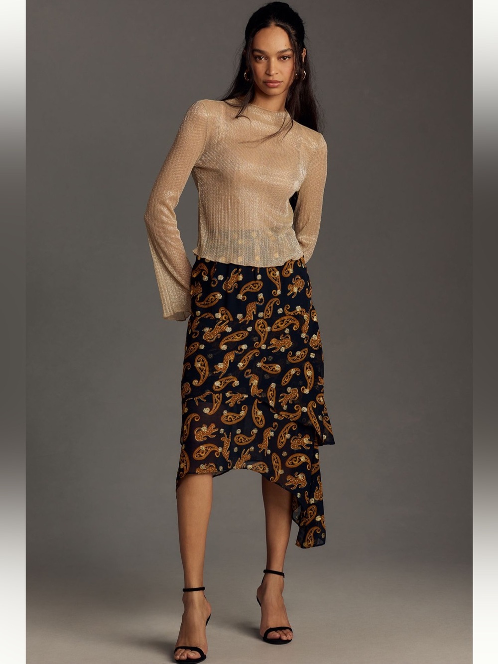 Farm Rio Asymmetrical Tiered Leopard Print Midi Skirt Blue Motif NWT Large